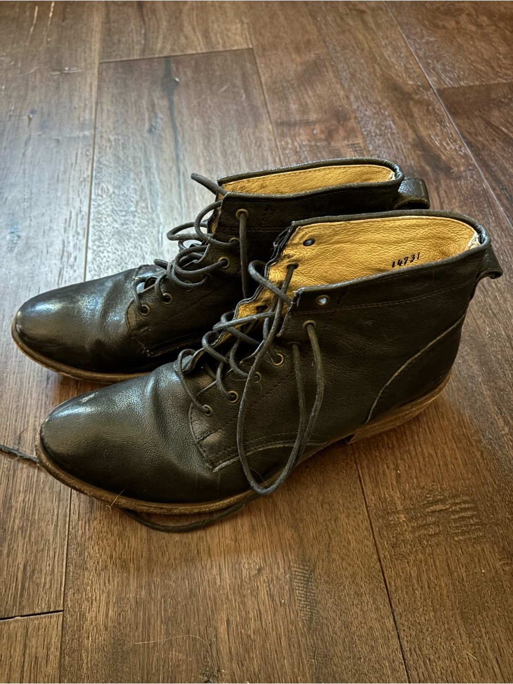 Frye Black Leather Lace-Up Ankle Booties